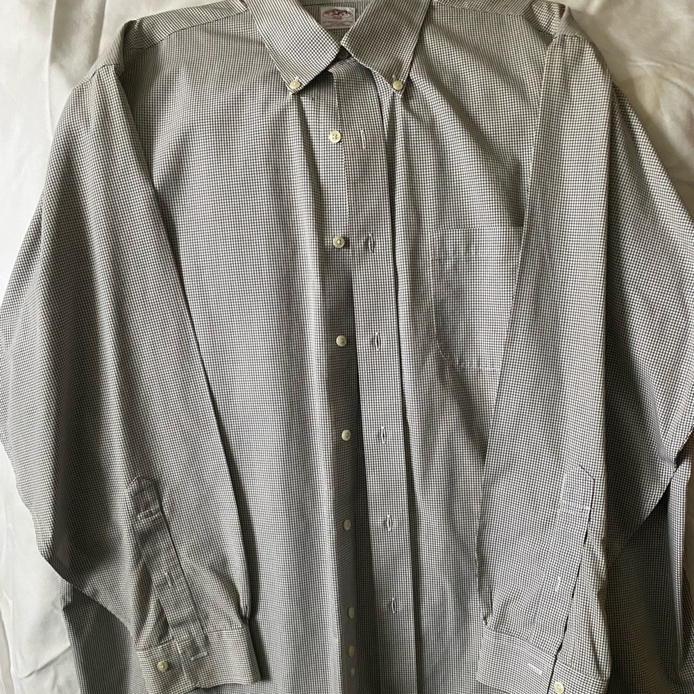 Brooks Brothers Cotton Original Polo Traditional Fit Gray/White Plaid 15-4/5